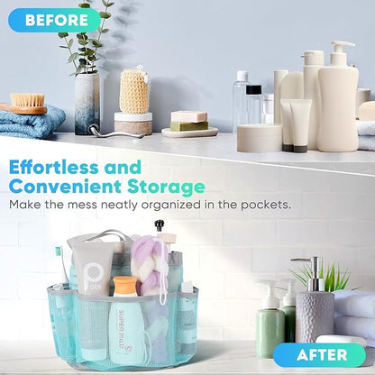 EUDELE Mesh Shower Caddy Portable, 8-Pocket Large Capacity, Quick Dry, Easy Clean, for Beach, Swimming, Gym, Travel