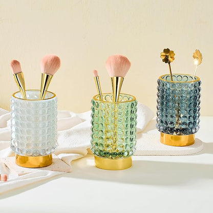 Makeup Brush Holder Organizer,Toothbrush Holders,Desk Pen Pencil Holder,Multifunctional Vintage Glass Brush Cup(A38-15-US/Milky White/L)
