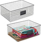 mDesign Wide Steel Wired Storage Organizer Bin Baskets with Label Slot for Kitchen Pantry, Cabinet, Organizing Holder for Food, Drinks, Snacks, Produce, Omaha Collection, 2 Pack, Matte Black