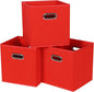 Black Fabric Cubby Storage Bins,13x13x13 Inches,Cube Organizer Bin Foldable Storage Boxes with Dual Handles Fabric Organizer Box and collapsible Storage basket,Set of 3,Red