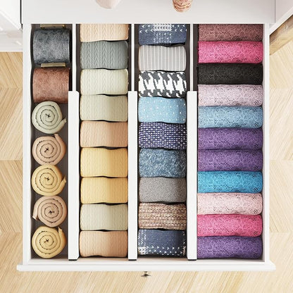 SpaceAid Bamboo Dresser Drawer Dividers 6 Pack, (Need 4.65" Deep Drawer) Adjustable 12.5“-17” Organizers, Expandable Organization for Clothing, Clothes, Dressers, White