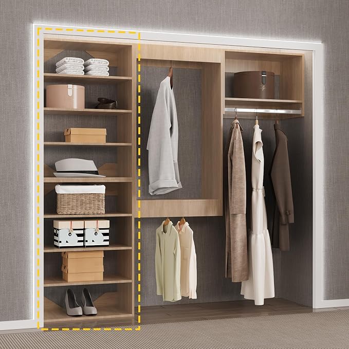 Short Tower Closet Unit, Modular Closet System, Wood Closet System Organizer with Storage for Walk In Closets, Clothing Rack Wardrobe for Hanging Clothes, Bedroom, Wood, 19.5"W