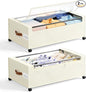 Yecaye 95 L Under Bed Storage with Wheels, 11 in Under Bed Storage Containers, Large Under Bed Shoe Storage with Lids, Rolling Underbed Storage bins for Clothes, Blankets, Beige