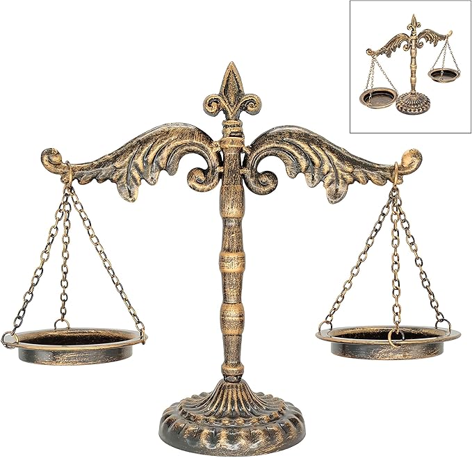 Owlgift Vintage Style Metal Libra Jewelry Display, Scale Tray Cosmetic Organizer, Jewelry Storage, Unique Centerpiece Stand – Bronze