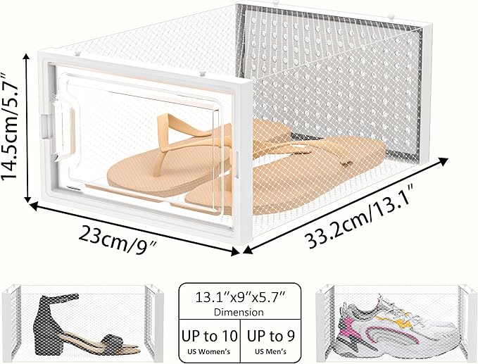 HOMIDEC Shoe Storage, 12 Pack Shoe Organizer for Closet, Shoe Boxes Clear Plastic Stackable Shoe Containers with Lids for Size 10