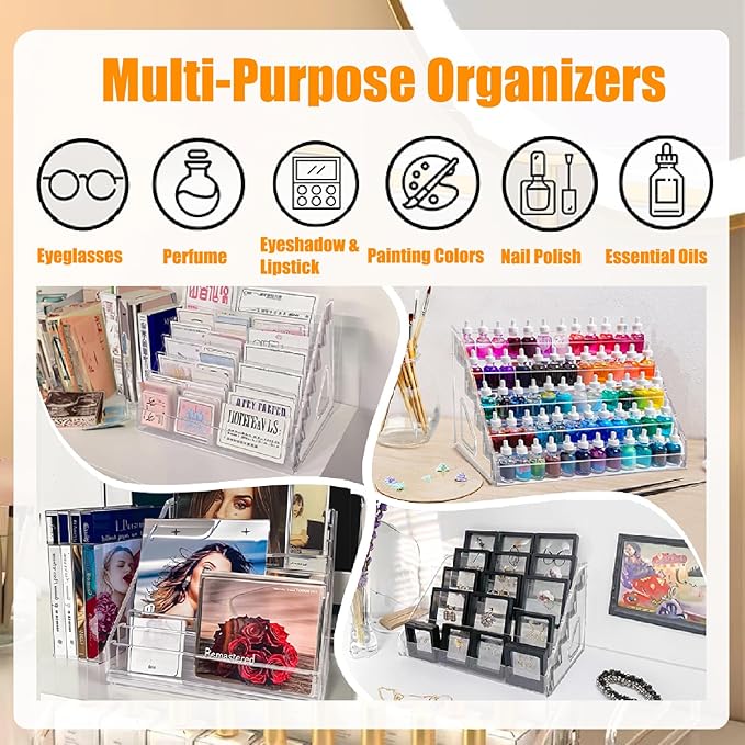 Acrylic Nail Polish Organizer Rack,7-Tier Nail Polish Holder Stand, 2 Pack Storage Holder Stand,Sunglass Organizer, Essential Oils Storage Shelf, Holds Up to 84 Bottles