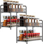Spice Rack Organizer for Countertop 2 Pack, 2-Tier Counter Foldable Metal Standing Large Seasoning Storage Shelf for Kitchen Cabinet Bathroom Living Room Pantry Office, Black