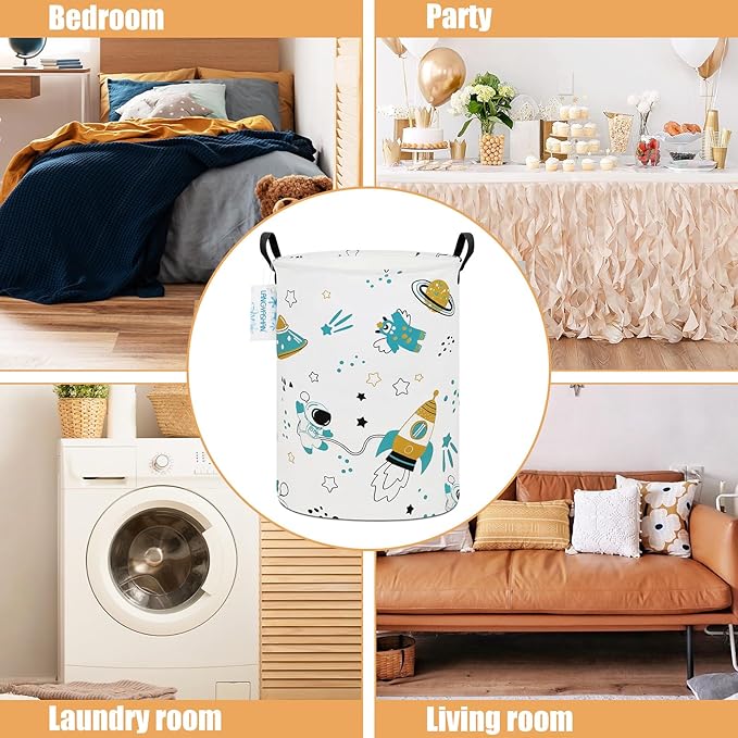 Storage Bin, Canvas Fabric Collapsible Organizer Basket for Laundry Hamper,Toy Bins,Gift Baskets, Bedroom, Clothes,Baby Nursery (Round space astronaut)