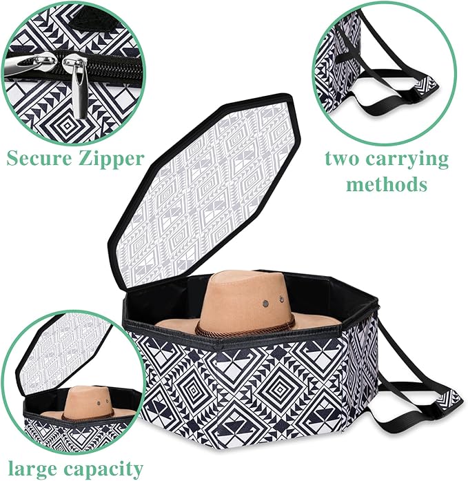 Large Hat organizer for Travel and Storage - Portable Cowboy Cap Organizer Case with Handles, Hat Box for Women Storage and Large Cap Bag for Men Carry (White)