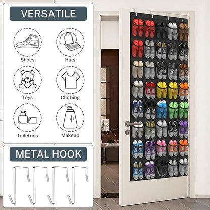 Over the Door Shoe Organizer,40-Pocket Hanging Shoe Rack for Closet Door,Shoes Storage Holder Hanger with Large Mesh Pocket for Women Men Shoes,Flip Flops(Black)