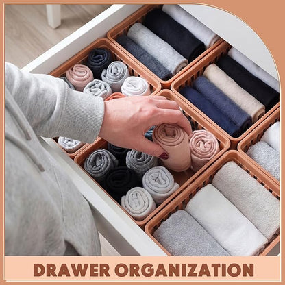 Wenqik 24 Pcs Plastic Storage Baskets for Classroom Organizing Small Pantry Storage Bins Rectangular Tray for School Household Toys Classroom Bedrooms, Kitchens Countertops (Brown)