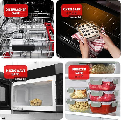 EATEX 48pc Glass Storage Containers with Lids, 24 Glass Food Storage Containers with 24 Airtight Lids for Pantry & Kitchen, Meal Prep Containers for Lunch, Oven Freezer Microwave & Dishwasher Safe