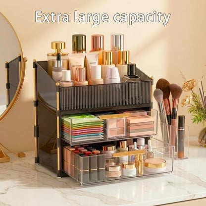 Large Capacity Makeup Organizer Countertop with Brush Holder, Vanity Skincare Perfume Storage Box for Bathroom, Mother's Day Birthday Anniversary Teen Girl Gifts for Women Mom