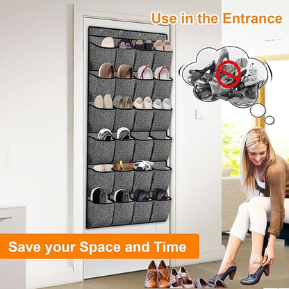 homyfort Over the Door Shoe Organizer, Hanging Shoe Rack Storage Holder with 24 Large Pockets for Closet Door, Men Women Kids Shoes, Cruise (Black)