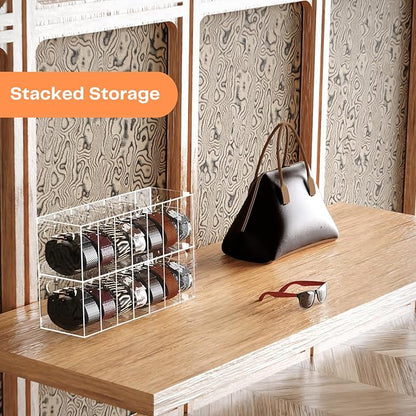 YUNEASELF Belt Organizer - Acrylic Belt Storage Holder for Closet with Dust Cover Lid - 7 Compartments Clear Display Case for Tie and Bow Tie