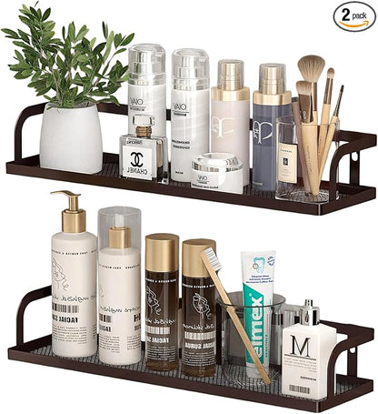PUSDON 2-Pack 16.5" Extra Long Slim Hollowout Shower Caddy, Wall Mount Spice Rack & Bathroom Organizer, Mesh Bottom Cabinet Door Shelf Holds 50LBS - Vintage Bronze, Hollowout