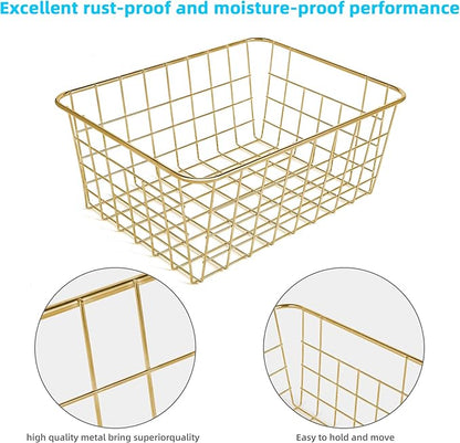 Wire Baskets for Storage Pantry, 4 Pack, 11 x 8.7 x 4.7 in, Golden Metal