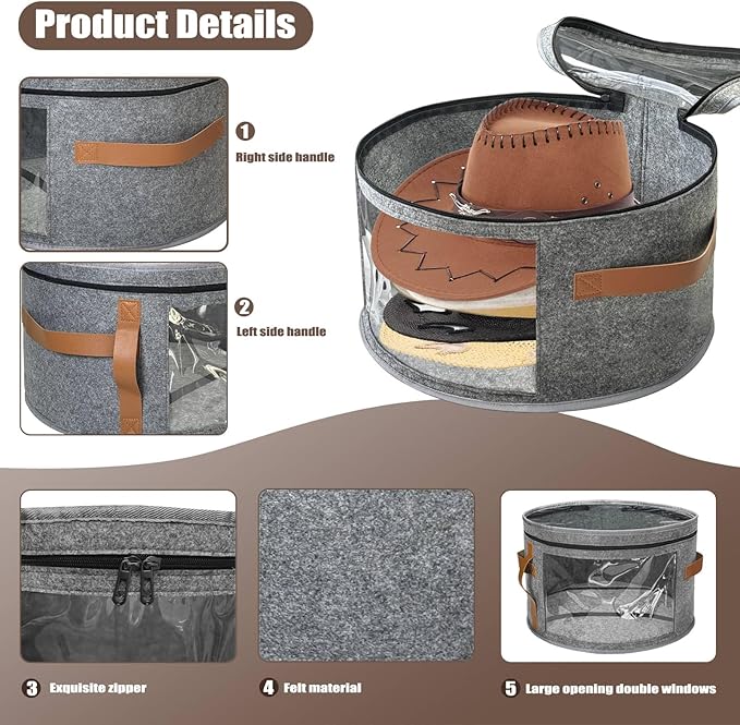 STARGAZ Oversized Clear Hat Storage Bag, Hat boxes for women storage, Cowboy hat storage, Hat accessories, hat organizer for closet, hat travel case with Handle, Holds Up to 10 Hats (Grey 1 Pack)