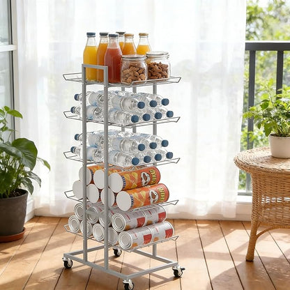 Water Bottle Organizer 5 Tier Water Bottle Holder Freestanding Storage Rack with Wheels Soda Can Organizer Shelf Stand for Floor Pantry Kitchen Classroom Food Storage, Black