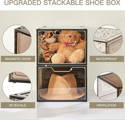 6PCS Magnetic Door Transparent Shoe Box, Stackable Space-Saving Organizer for Bedroom/Bathroom/Closet/Entryway