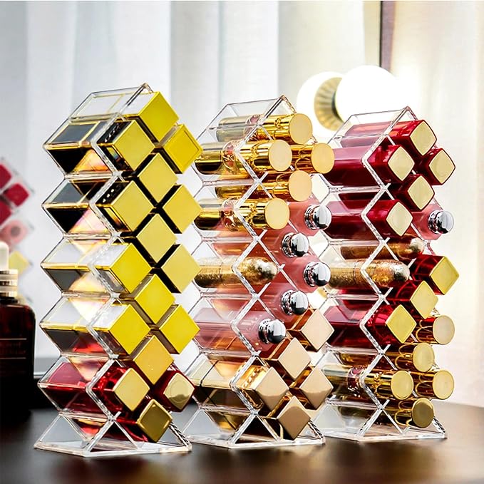 6 Pack Acrylic Lipstick Holder Organizer 96 Slots Clear Lip Gloss Holder Organizers Stackable Fish Shape Lipsticks Tower Lipstick Case Display Stand Storage Box for Makeup Cosmetic Vanity drawer