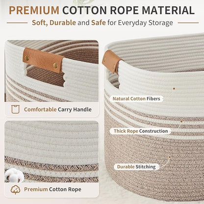 Extra Large Laundry Basket Hamper, 72L Cotton Rope Storage Bin for Blankets, Toys, Clothes, Decorative Nursery Hamper for Living Room, Baby Nursery, Bathroom, Bedroom, Kids Storage, Light Brown