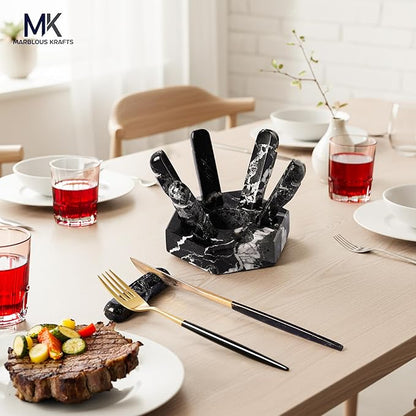 Marble Utensil Rest Black Zebra Kitchen Counter Spoon and Fork Holder, Cutlery Rest for Daily Kitchen Use, Modern Countertop Accessory