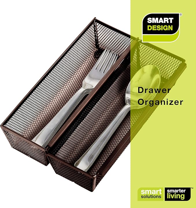 Smart Design Drawer Organizer - Steel Metal Mesh - Set of 6 (9 x 3 Inch, 6-Pack, Bronze)
