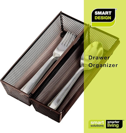 Smart Design Drawer Organizer - Steel Metal Mesh - Set of 6 (9 x 3 Inch, 6-Pack, Bronze)