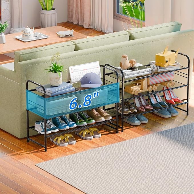 Standard Shoe Rack 3-Tier 32.5 Inches Wide,Shoe Organizer for Indoor Outdoor | Adjustable Metal Mesh Shelf Ideal for Home Entryway Closet & Garage Balcony | Black