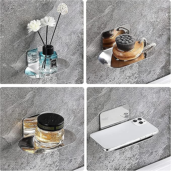 2 Pack Soap Dish for Shower, 3 Slot Self-Adhesive Soap Holder for Bathroom, Wall Mounted Shower Soap Stand, Stainless Steel Soap Tray with Adhesive Back (Reflective Silver)