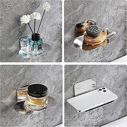 2 Pack Soap Dish for Shower, 3 Slot Self-Adhesive Soap Holder for Bathroom, Wall Mounted Shower Soap Stand, Stainless Steel Soap Tray with Adhesive Back (Reflective Silver)