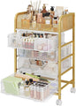 Hongtamoya Makeup Cart Organizer with 4 Drawers, Large Floor Skincare Organizers, Vanity Storage Organizer Cosmetics Display Cases for Skin Care Perfume Nail Polish, Gold