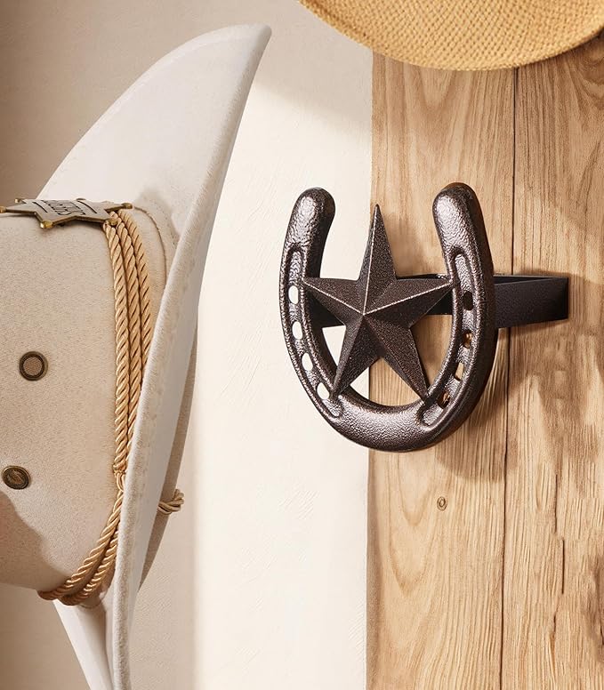 Cowboy Hat Hanger Wall Mount, 4 Pack Cowboy Hat Rack, Metal Horseshoe Hook, Horseshoe Decor, Western Hat Hook for Wall, Hat Holder for Entryway Closet, Bridle Hook for Tack Room, Horse Supplies