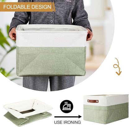 Uiifan 8 Pack 16 x 12 x 10 Inch Large Storage Baskets Collapsible Fabric Storage Cubes Bins with Handles for Shelves Closets Nursery Home Clothes Toys Organizers, Green