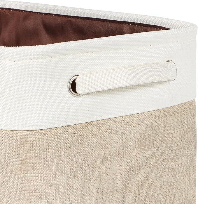 Foldable Storage Bin Collapsible Fabric Storage Basket Cube with Durable Handles Closet Organizer Bins for Organizing Shelves Drawers, Set of 3, 15" x 10" x 9.5", Beige