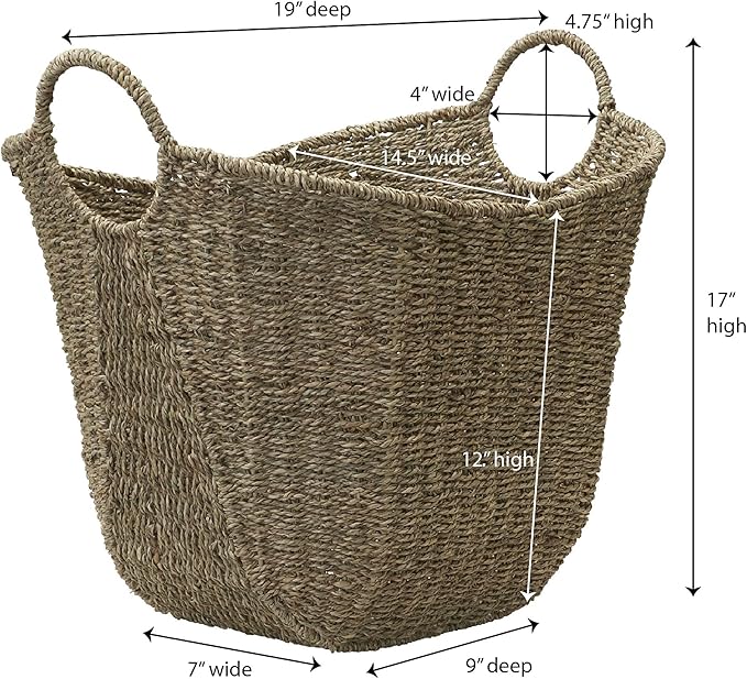 Household Essentials Brown Wicker Storage Basket with Handles Large | Natural Seagrass