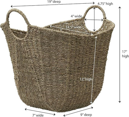 Household Essentials Brown Wicker Storage Basket with Handles Large | Natural Seagrass