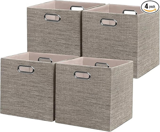 Posprica Storage Basket Bins,12×12 Foldable Storage Cube Boxes Fabric Drawer for Closet Shelf Cabinet Bookcase,4pcs,Coffee