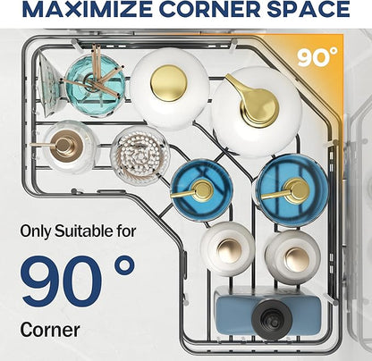 MAXIFFE 3 Pack Corner Shower Caddy with Soap Holder, Large Capacity and Easy Install, No Drilling Shower Shelves, Stainless Steel Shower Organizer Hold 40 LBS for Family Renters, Grey