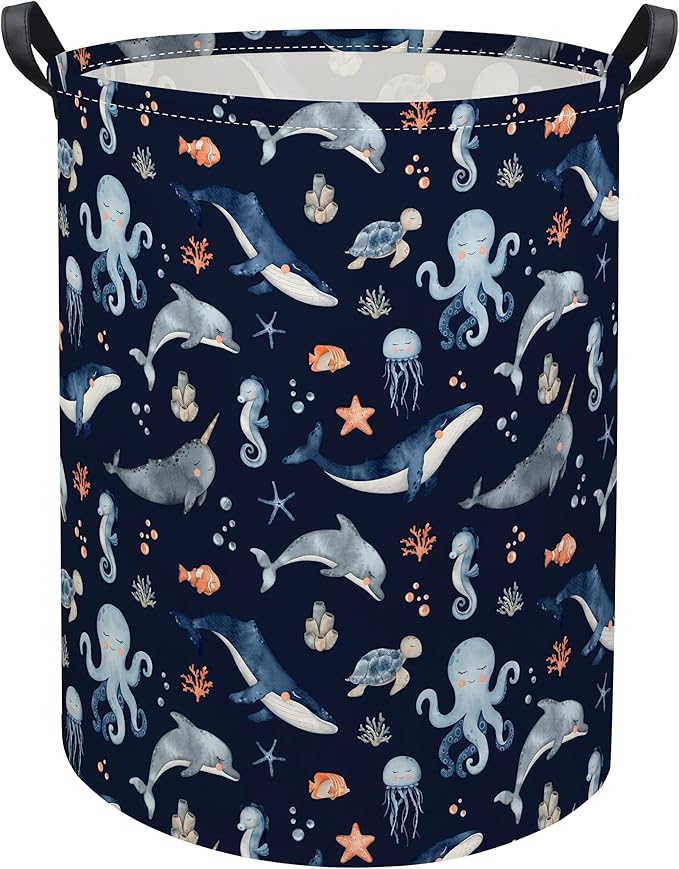 Ocean Baby Laundry Basket Baby Hamper for Nursery Girl Kids Soccer Hamper Cute Kids Toys Storage Bin Organizer Ocean Room Decor for Home(Blue Ocean)