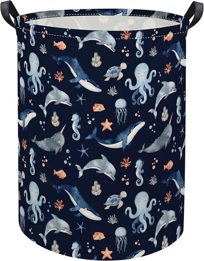 Ocean Baby Laundry Basket Baby Hamper for Nursery Girl Kids Soccer Hamper Cute Kids Toys Storage Bin Organizer Ocean Room Decor for Home(Blue Ocean)