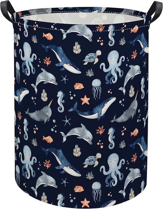 Ocean Baby Laundry Basket Baby Hamper for Nursery Girl Kids Soccer Hamper Cute Kids Toys Storage Bin Organizer Ocean Room Decor for Home(Blue Ocean)