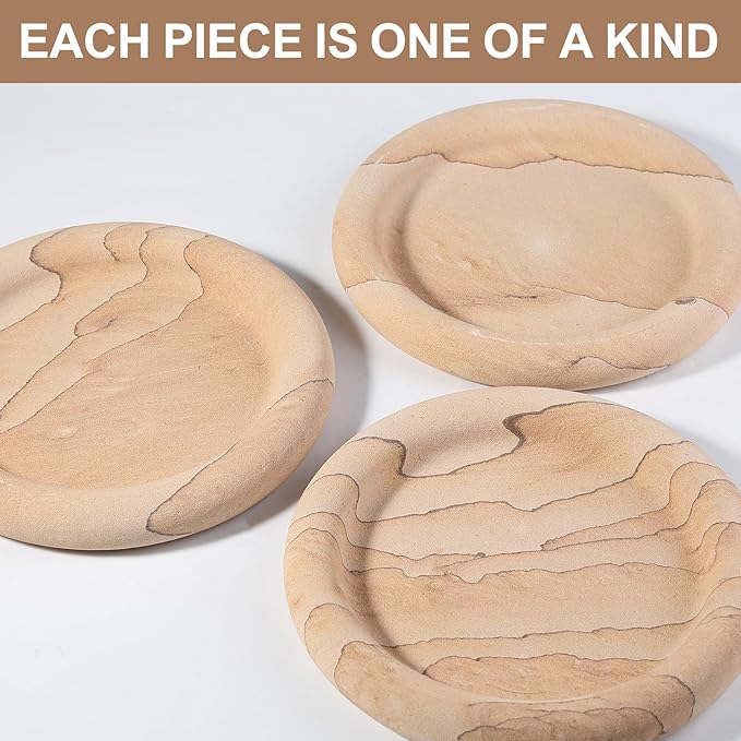 Real Natural Marble Tray, Marble Round Decorative Vanity Tray for Bathroom Countertop, Kitchen Counter, or Catchall, Coffee Table Tray for Jewelry (Vein Sandstone)