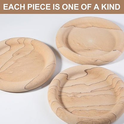 Real Natural Marble Tray, Marble Round Decorative Vanity Tray for Bathroom Countertop, Kitchen Counter, or Catchall, Coffee Table Tray for Jewelry (Vein Sandstone)