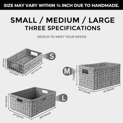 GRANNY SAYS Wicker Baskets for Storage, Waterproof Storage Baskets, Odorless Wicker Basket with Handles, Decorative Storage Containers, Gray Basket for Pantry Storage, 2-Pack