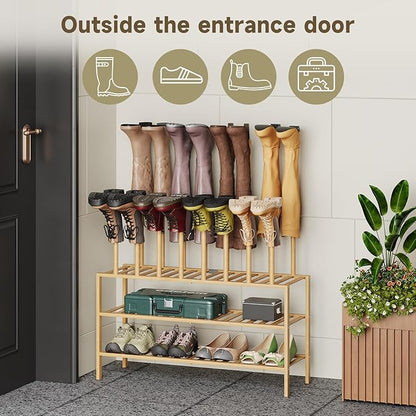 Boot Rack for Tall Boots Organizer,3-Tier Multiuse Shoe Rack and Boot Storage Rack,for Tall Boots,Sneakers,High-Heel (Natrual, 3-Tier-Long)