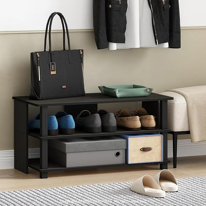 Furinno Turn-N-Tube Shoe Rack, 3-Tier Shoe Organizer, Shoe Storage with Compact Open Shelves, 15.5 x 31.5 x 15.7, for Closet Entryway, Office, Garage, Espresso/Black