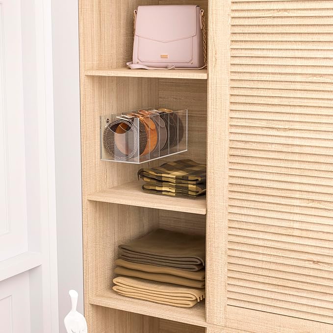 Sezanrpt 5 Compartments Acrylic Belt Organizer, Clear Belt Display Case for Tie Organizer Wall Mounted