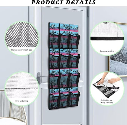 Over the Door Shoe Organizer 12 Large Pockets Hanging Shoe Organizer for Closet Sturdy Oxford Fabric Shoe Hanger Tropical Coconut Palm